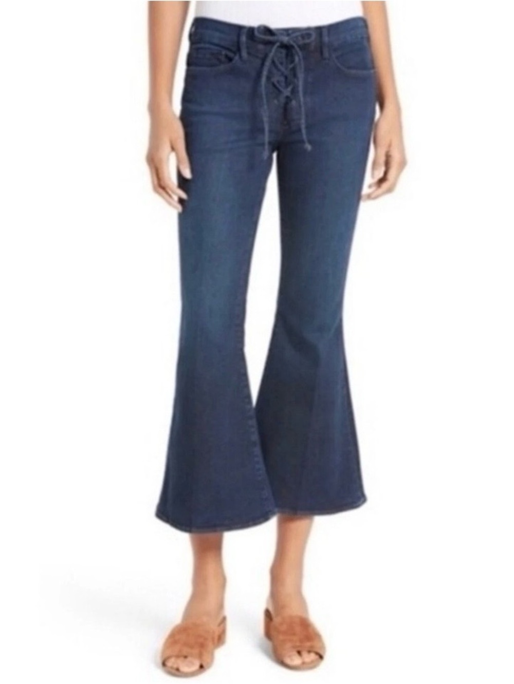 FRAME Le Bell Lace Up Flare Jeans 26 Dark Wash Bell Bottom Boho 70s Chic Denim